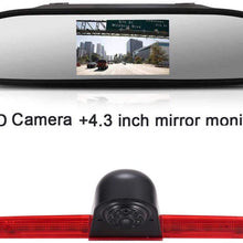 HD Third Roof Top Mount Brake Lamp Reverse Rear View Backup Camera Angle and Distance Adjustable Night Vision for V W T6 Caravelle Bus Transporter MPV SUV (Camera+Rearview Mirror)