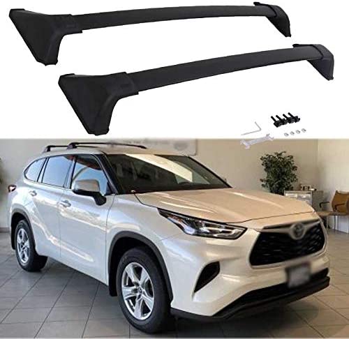 HEKA US Stock Cross Bars Roof Racks fit for 2020 2021 Toyota Highlander L & LE,Luggage Crossbars Cargo Bag Carrier Aluminum Rooftop Set Carrying Kayak Bike Canoe (Black (Model without side rails))