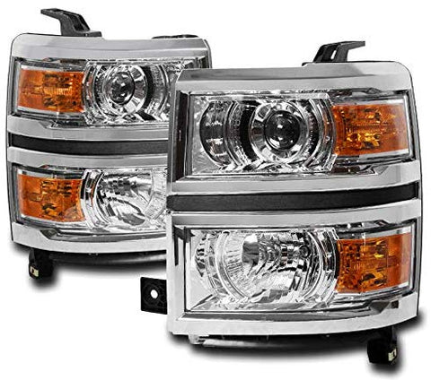 ZMAUTOPARTS For 2014-2015 Chevy Silverado 1500 Chrome Projector Headlights Headlamps Lamps