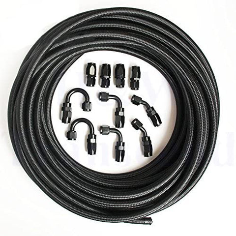 Lizudian 6AN 6AN 16 Feet Nylon Braided Oil Fuel Line Hose w/ 10 Swivel Fitting Ends Black