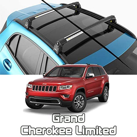 Turtle Brand Roof Racks Cross Bars Compatible with Jeep Grand Cherokee, Aluminum Cargo Carrier Rooftop Luggage Bike Crossbars with Flush Roof Rails (Black)