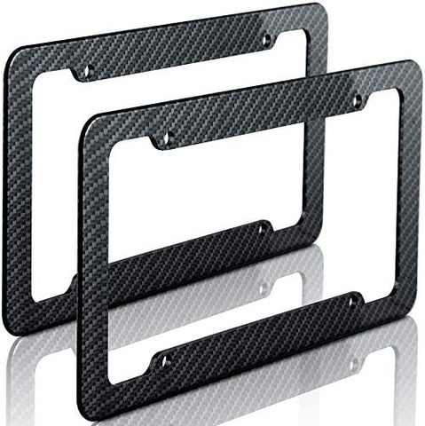 Motorup America Carbon Fiber License Plate Frame (Pack of 2) Best for Front & Rear - Auto Accessories Fits Select Vehicles Car Truck Van SUV Bumper Cover Tag Holder