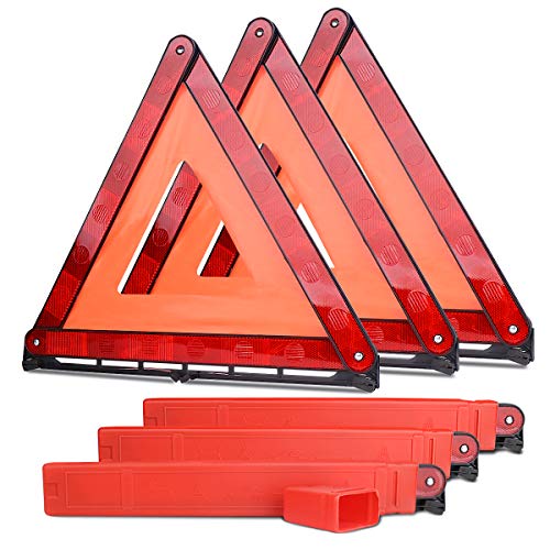 Lenmumu Safety Triangle Kit Road Emergency Warning Reflector Roadside Reflective Early Warning Sign, Foldable 3 Pack of Emergency Car Kit