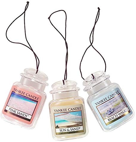 Yankee Candle Car Jar Ultimate Hanging Air Freshener 3-Pack (Beach Walk, Pink Sands, and Sun & Sand)