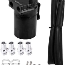 Oil Catch Tank, Universal Aluminum Car Engine Oil Reservoir Catch Can Breather Tank Kit(Black)