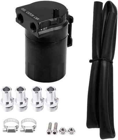 Oil Catch Tank, Universal Aluminum Car Engine Oil Reservoir Catch Can Breather Tank Kit(Black)