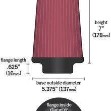 K&N Universal Clamp-On Air Filter: High Performance, Premium, Washable, Replacement Filter: Flange Diameter: 4 In, Filter Height: 7 In, Flange Length: 0.625 In, Shape: Round Tapered, RU-2590