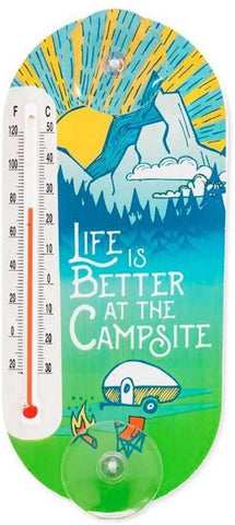 Camco 53367 Life is Better at The Campsite Window Thermometer, RV Map Design - Displays Both Fahrenheit and Celsius Temperatures - Allows for Easy Mounting to Any Glass Surface