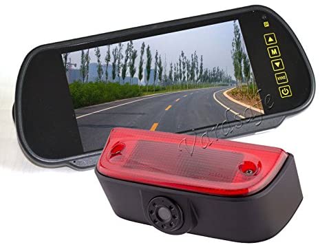 Vardsafe 200K Brake Light Backup Camera with Adjustable Lens & 7 Inch Clip-on Mirror Monitor for Nissan NV200