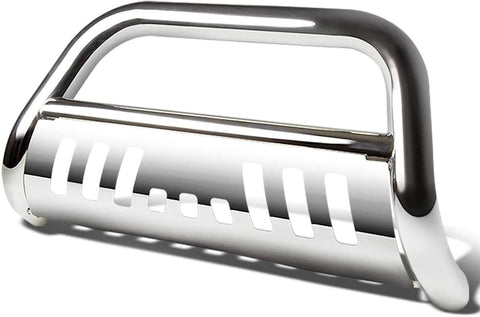 Replacement for Honda Pilot/Ridgeline 3 inches Bumper Push Bull Bar+Removable Skid Plate (Chrome)