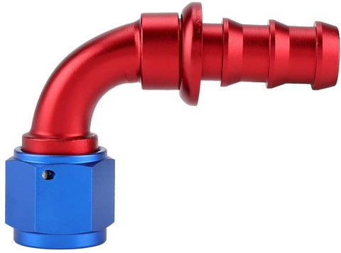 Qiilu AN8 Straight 45 90 180 Degree Push On Twist Lock Oil Gas Fuel Line Hose End Male Fitting Aluminum Alloy Blue and Red(90°)