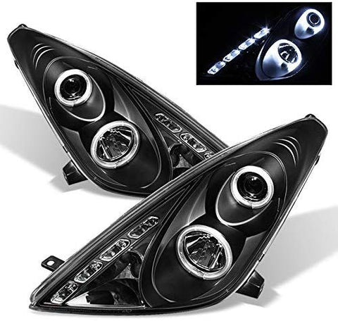 For Toyota Celica Black Bezel Dual Halo Projector DRL LED Headlights Driver/Passenger Replacement Lamps