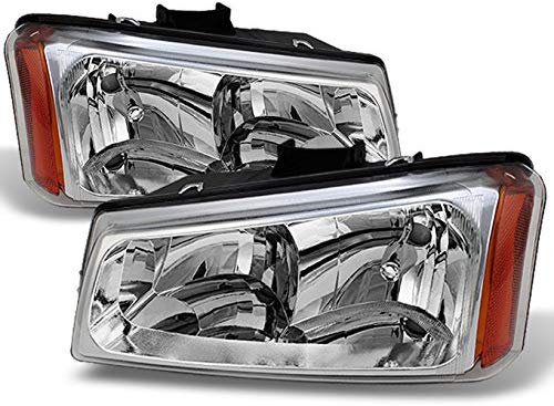 For 2003-2006 Chevy Silverado 1500 /2500HD /3500 Chrome Clear Headlights Front Lamps Direct Replacement Pair Left + Right