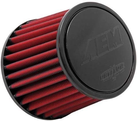 AEM 21-200DK Universal DryFlow Clamp-On Air Filter: Round Tapered; 2.25 in (57 mm) Flange ID; 5.125 in (130 mm) Height; 6 in (152 mm) Base; 5.125 in (130 mm) Top