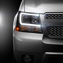 For 2007-2014 Chevy Suburban | Tahoe | Avalanche Left + Right Black LED DRL Projector Head Lights Pair