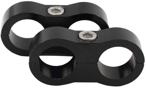 2 Pack Black AN10 10AN Billet Aluminum Nylon/Steel Braided Pipe Tube Dual Oil Fuel Water Line Hose Separator Clamp Tooling Mount