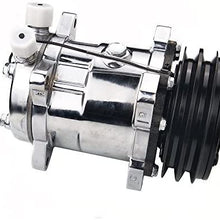 ACTECmax Universal A/C Compressor with Black 2PK Clutch SD 508 5H14 R134A Chrome Compressor