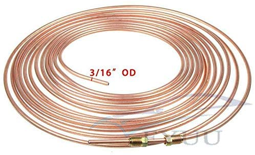 1 Roll 25 Ft 300 Inch Copper Nickel Car Household Braking Lines Tubing with 16 Pieces SAE Flare Nuts 3/16 Inch Tubing Diameter Leak and Vibration Resistance Easy to Bend Anti-rust