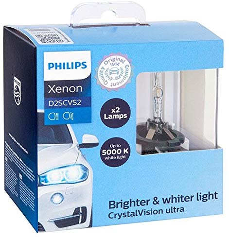 Philips 85122CVS2 D2S CrystalVision ultra Authentic Xenon HID Headlight Bulb, 2 Pack