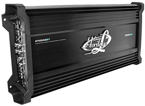 Lanzar Amplifier Car Audio, 3,000 Watt, 5 Channel, 2 Ohm, Bridgeable 4 Ohm, MOSFET, RCA Input, Bass Boost, Mobile Audio, Amplifier for Car Speakers, Car Electronics, Wireless Bluetooth (HTG558BT)