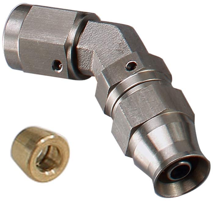 Stainless Steel 45 Degree Swivel Female -3AN 3/8-24 Thread to AN3 PTFE Hose End Brake Fitting For Teflon Hose with Brass Olive Insert