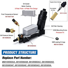 PTNHZ Oil Cooler Filter Adapter Housing w/ Sensors Gaskets Kit Relacement For 14-17 Chrysler 200/300 Dodge Caravan Jeep Cherokee Ram 1500 3.6L V6 Aluminum Silver 68105583AF
