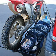 Single Dirt Bike E-Bike Scooter Motorcycle Tow Hitch Carrier Rack Trailer with Storage Cargo Baskets for Gas Can and Loading Ramp
