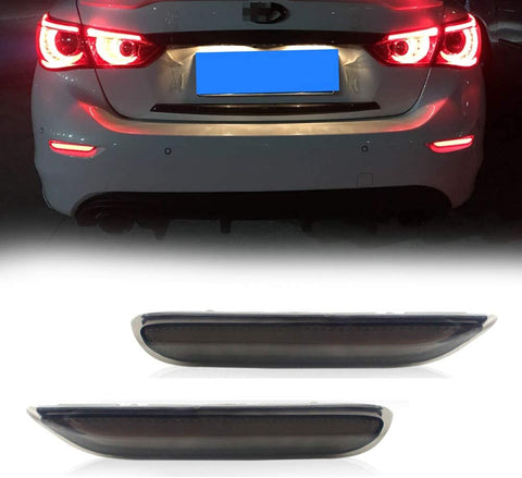 GTINTHEBOX 3D Optic LED Rear Bumper Reflector Brake Tail Lights w/Sequential Turn Signal Lamps, Strobe Brake Lighting Kit For Infiniti Q50 QX56 QX60 QX80 Nissan Pathfinder Rogue, etc