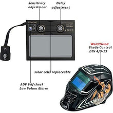 ATF Solar Powered Auto Darkening Welding Helmet Luminous and Ultra High Definition Welding Hood With Adjustable Shade Range DIN4/9-13,With +2.00 Magnifying Welding Lens.