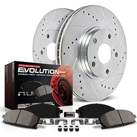 Power Stop K6070 Front Z23 Carbon Fiber Brake Pads with Drilled & Slotted Brake Rotors Kit