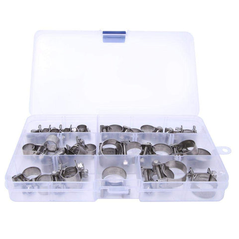30pcs 6mm-18mm Hose Clamp Stainless Steel Pipe Clamps Clips Pipe Fasteners Assortment Kit for Plumbing Automotive and Mechanical Application