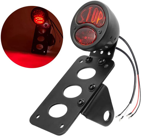 Amazicha Motorcycle Side Mount License Plate Bracket LED Brake Tail Light Compatible for Harley Davidson Sporster Bobber Chopper Cafe