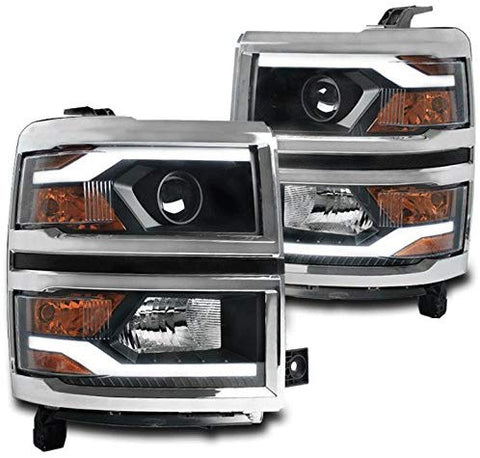 ZMAUTOPARTS For Chevy Silverado 1500 LED Tube Projector Headlights Black