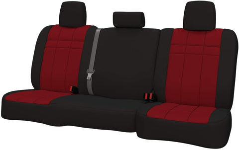 Rear SEAT: ShearComfort Custom Neoprene-Style Seat Covers for Toyota Corolla (2020-2020) in Solid Red for 40/60 Split Back Solid Bottom w/Pullout Arm and 3 Adjustable Headrests (LE Model)