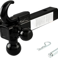 TOPSKY Trailer Ball Mount with Hitch Hook & Hitch pin, 1-7/8",2"&2-5/16" Hitch Ball,Tow Hitch,Black Ball,TS2010