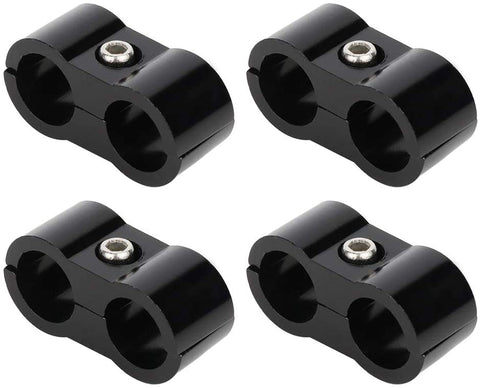 SCITOO AN4 Hose Separator Clamps - Aluminium alloy hose connection adapter, fuel line mounting clamp fit for 1/4 fuel hose, oil line, brake line, water pipe and gas line, 4pcs per pack, black
