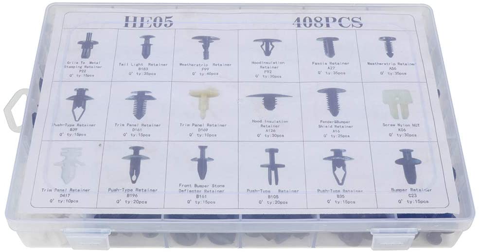 Aintier 408Pcs Car Retainer Clips Push Type Bumper Fasteners Rivet Clips Universal Car Panel Trim Clips fit for GM Ford Toyota Honda Chrysler with Tool