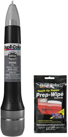 Dupli-Color AFM0352 Metallic Mineral Gray Exact-Match Scratch Fix All-in-1 Touch-Up Paint for Ford Vehicles (TK) Bundle with Prep Wipe Towelette (2 Items)