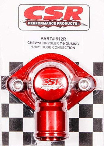 CSR Performance Products 912R Red Anodized Swivel Style Thermostat Housing for GM and Mopar Engine using 1-1/2