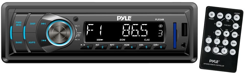 Car Stereo Head Unit Receiver - Premium In Dash AM/FM-MPX Tuning Media Radio with MP3 Playback, LCD Display & Preset Station Memory - USB, SD & Aux Inputs - Remote Control Included - Pyle PLR34M (Standard Packaging)