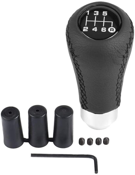 Qiilu Shift Knob 6 Speed Car Gear Stick Shift Knob Head Universal Stitch PU Leather Shifter Stick Knob with 3 Hoses Adapters 8mm 10mm 12mm (Red Stitch)