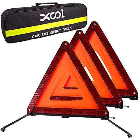 XOOL Triple Warning Triangle Emergency Warning Triangle Reflector Safety Triangle Kit Suitable for Roadside Emergencies, 3-Pack