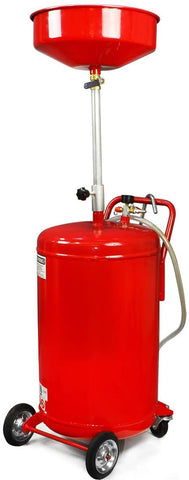 XtremepowerUS 20 Gallon Portable Waste Oil Drain Tank Air Operated Drainage Adjustable Funnel Height with Wheel, Red