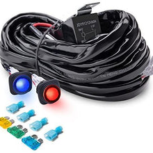 MICTUNING Heavy Duty 14AWG 300W 2-Circuit Led Light Bar Wiring Harness Kit with Fuse, 60Amp Relay, Dual Waterproof Switches Red Blue(14AWG)