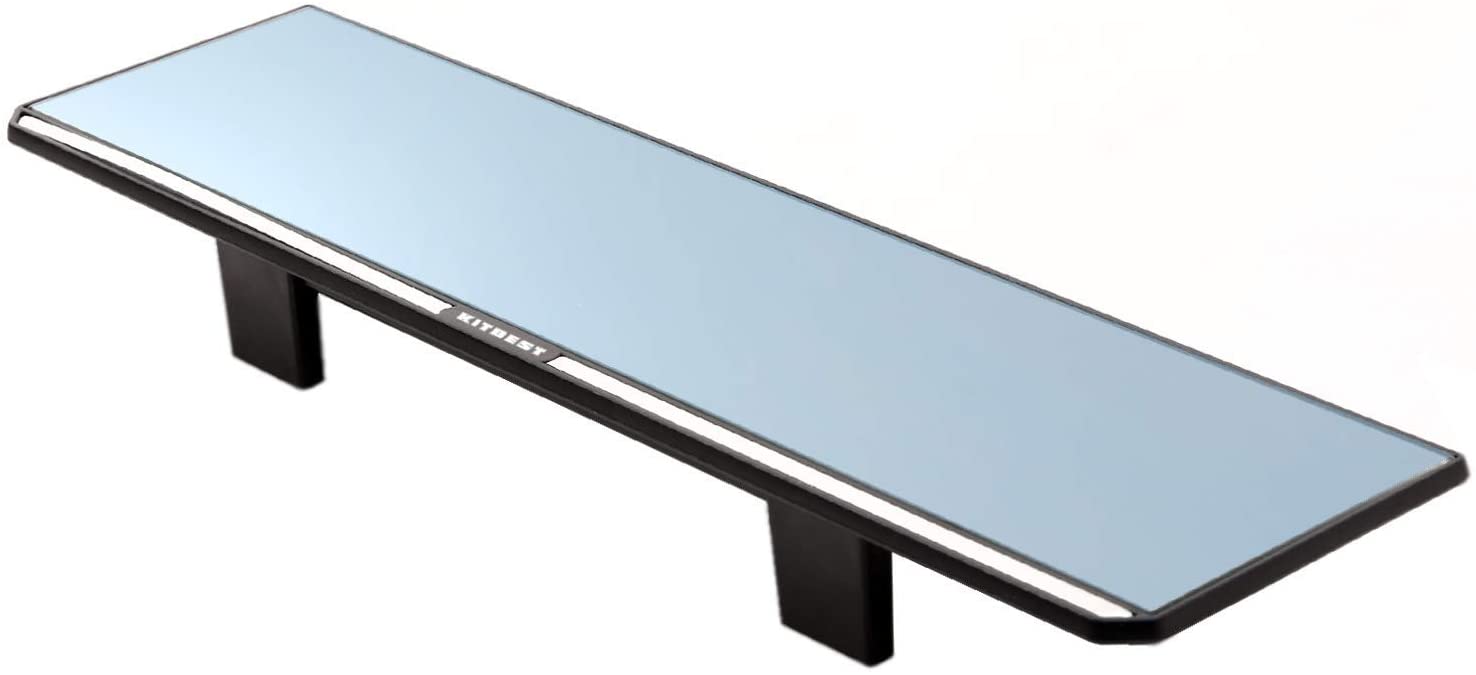 KITBEST Anti Glare Rear View Mirror, 300mm Flat Rearview Mirror Clip on Car Interior Mirror, Wide Angle Panoramic Auto Blue Mirror to Reduce Blind Spot and Antiglare Effectively