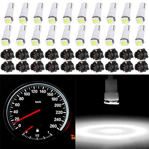 cciyu 20 Pack Xenon White Car T5 Wedge 17 37 70 5050 1SMD LED Instrument Panel Cluster Plug Lamp Dash Light Bulb Bulbs w/Twist Sockets