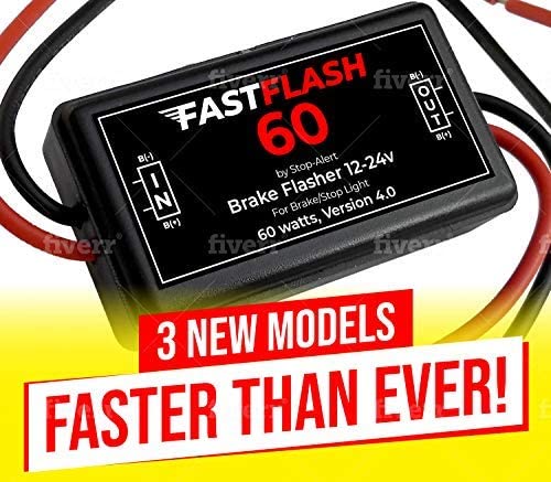 Stop-Alert FastFlash 60 Watts Brake Flasher Tail & Stop Light Strobe 50X Fastest Preprogrammed 3 Blink Pattern Sequence - LED & INCANDESCENT BULB for Cars, Trucks, Motorcycles mount 5A 12-24V