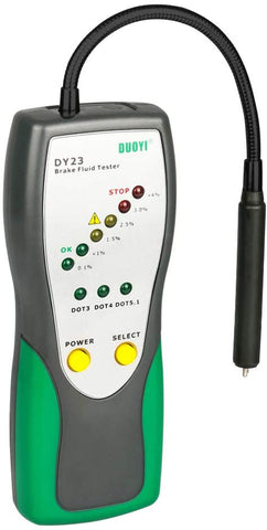Car Brake Fluid Tester Automotive DOT3 DOT4 DOT5.1 Brake Fluid Detector Oil Moisture Content Rapid Detection with Sensitive Probe, 9 Color LED Indicators, Brake Fluid Sensor, Sound&Light Double Alarm