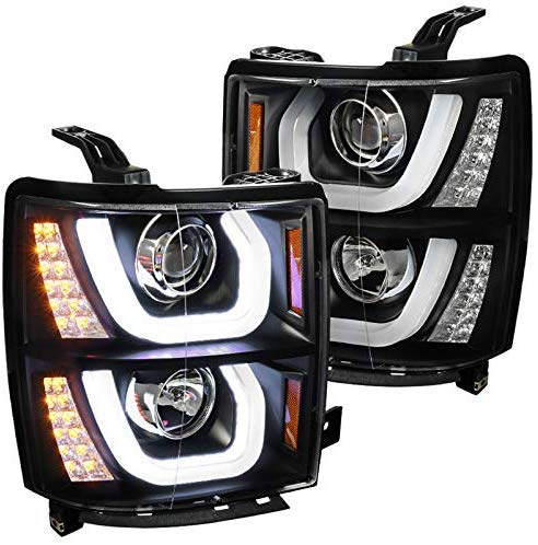 Spec-D Tuning 2LHP-SIV14JM-TM Chevy Silverado 1500 Pickup Black Dual Halo LED Signal Projector Headlights