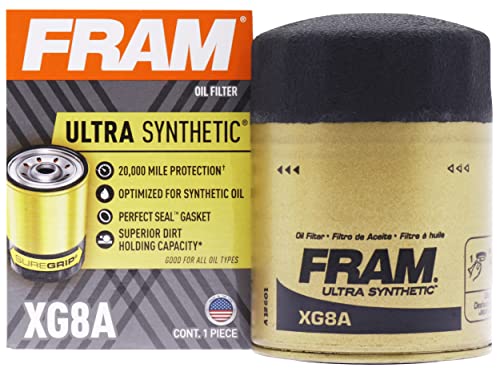 FRAM Ultra Synthetic Automotive Replacement Oil Filter, Designed for Synthetic Oil Changes Lasting up to 20k Miles, XG8A with SureGrip (Pack of 1)